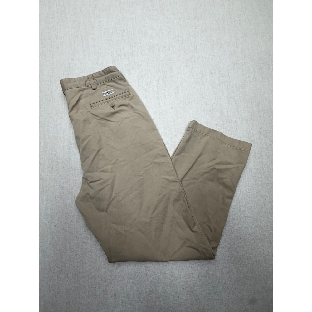 VTG Polo Ralph Lauren Mens 34x30 Pleated Chino Pants Khaki Tan Cotton Twill